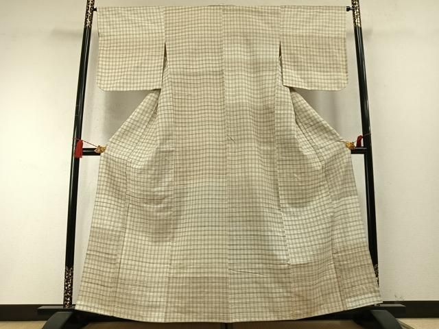 平和屋着物●上質な紬 格子 正絹 逸品 AABN3668fy