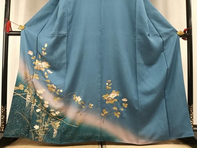 平和屋着物●訪問着 螺鈿 草花文 暈し染め 金銀彩 正絹 逸品 未使用 AABN3673fy