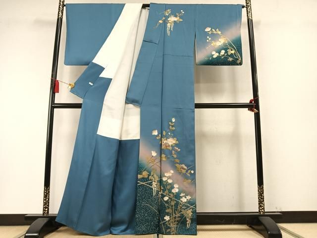 平和屋着物●訪問着 螺鈿 草花文 暈し染め 金銀彩 正絹 逸品 未使用 AABN3673fy