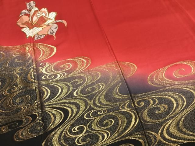 平和屋着物●中国三大刺繍 スワトウ刺繍 汕頭刺繍 振袖 駒刺繍 寿光織 流水花文 暈し染め 金糸 正絹 逸品 AABN3680fy