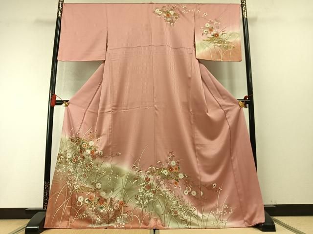 平和屋着物●訪問着 草花文 暈し染め 金彩 正絹 逸品 AABN3685fy