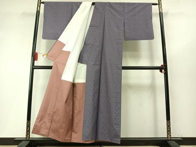 平和屋着物●上質な紬 花織 市松文 正絹 逸品 AABN3686fy