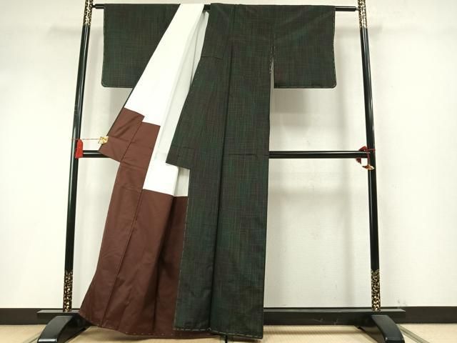 平和屋着物●本場縞大島紬 井田織物 格子 証紙付き 正絹 逸品 未使用 AABN3691fy