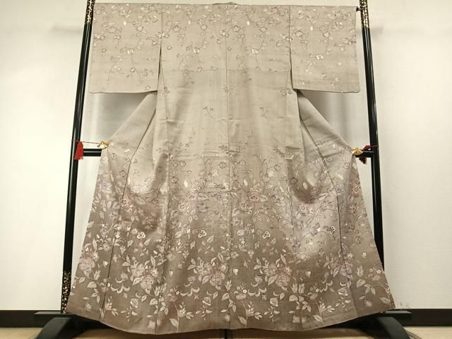 平和屋着物●訪問着 紬地 更紗花文 正絹 逸品 AABN3703fy