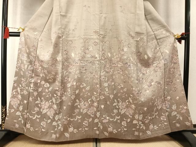 平和屋着物●訪問着 紬地 更紗花文 正絹 逸品 AABN3703fy