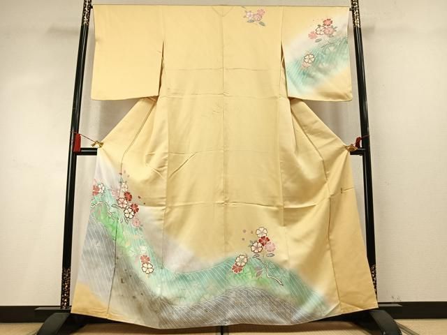 平和屋着物●世界的ファッションデザイナー 山本寛斎 kansaiブランド 訪問着 枝花文 暈し染め 金銀彩 高島屋扱い 正絹 逸品 AABN3734fy
