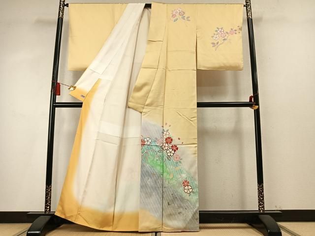 平和屋着物●世界的ファッションデザイナー 山本寛斎 kansaiブランド 訪問着 枝花文 暈し染め 金銀彩 高島屋扱い 正絹 逸品 AABN3734fy
