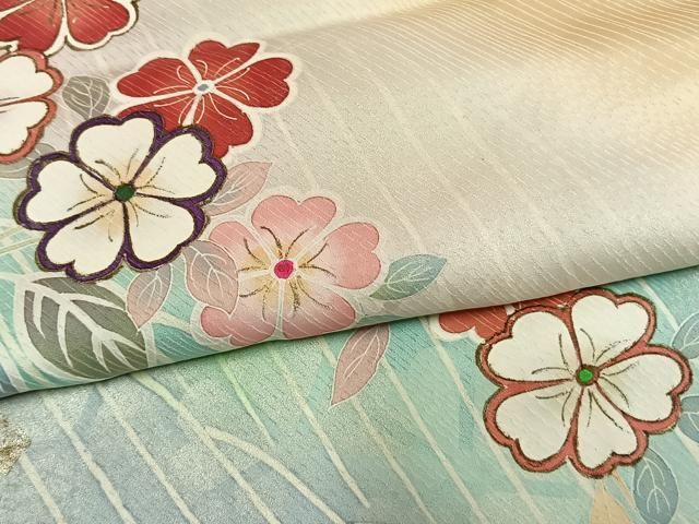平和屋着物●世界的ファッションデザイナー 山本寛斎 kansaiブランド 訪問着 枝花文 暈し染め 金銀彩 高島屋扱い 正絹 逸品 AABN3734fy