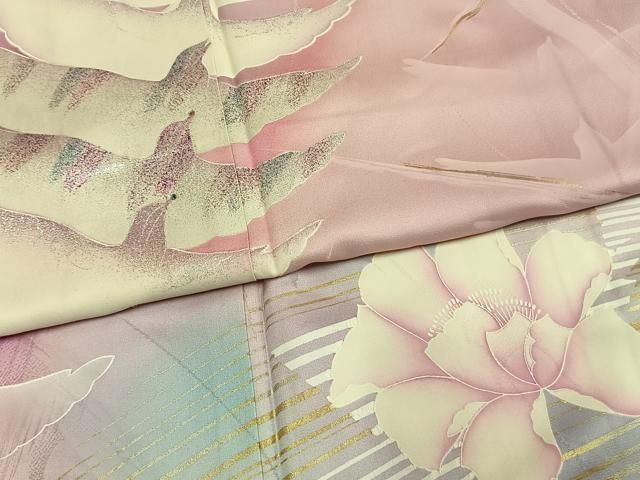 平和屋着物●フランソワーズ・モレシャン 振袖 花鳥文 暈し染め ラインストーン 金銀彩 正絹 逸品 AABN3736fy