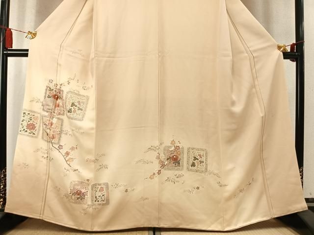 平和屋着物●中国三大刺繍 スワトウ刺繍 汕頭刺繍 総刺繍 訪問着 色紙花鳥文 暈し染め 正絹 逸品 AABN3741fy