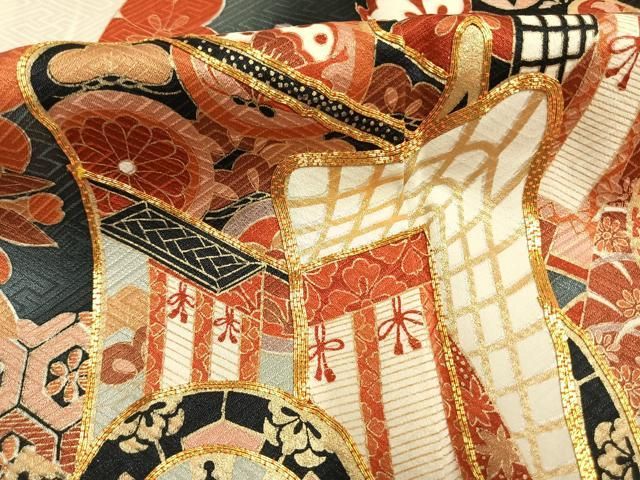 平和屋着物●豪華振袖 駒刺繍 御所車花文 暈し染め 金彩 正絹 逸品 AABN3744fy
