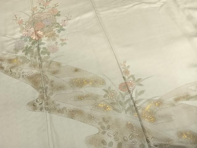 平和屋着物●中国三大刺繍 スワトウ刺繍 汕頭刺繍 総刺繍 訪問着 雪輪花文 金彩 正絹 逸品 AABN3759fy