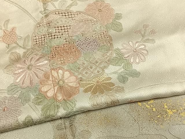 平和屋着物●中国三大刺繍 スワトウ刺繍 汕頭刺繍 総刺繍 訪問着 雪輪花文 金彩 正絹 逸品 AABN3759fy