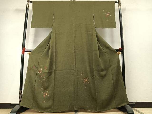 平和屋着物●訪問着 総刺繍 松葉 舞花文 金糸 正絹 逸品 AABN3761fy