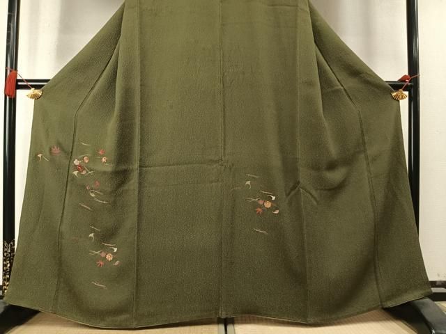 平和屋着物●訪問着 総刺繍 松葉 舞花文 金糸 正絹 逸品 AABN3761fy