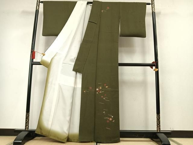 平和屋着物●訪問着 総刺繍 松葉 舞花文 金糸 正絹 逸品 AABN3761fy
