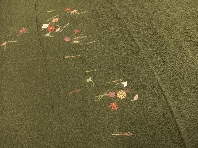 平和屋着物●訪問着 総刺繍 松葉 舞花文 金糸 正絹 逸品 AABN3761fy