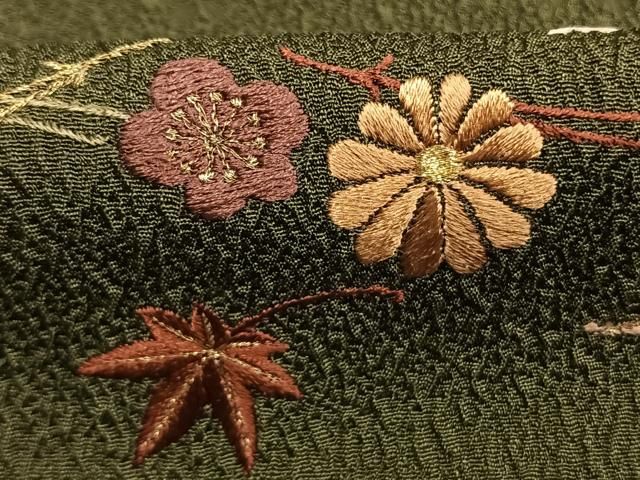 平和屋着物●訪問着 総刺繍 松葉 舞花文 金糸 正絹 逸品 AABN3761fy