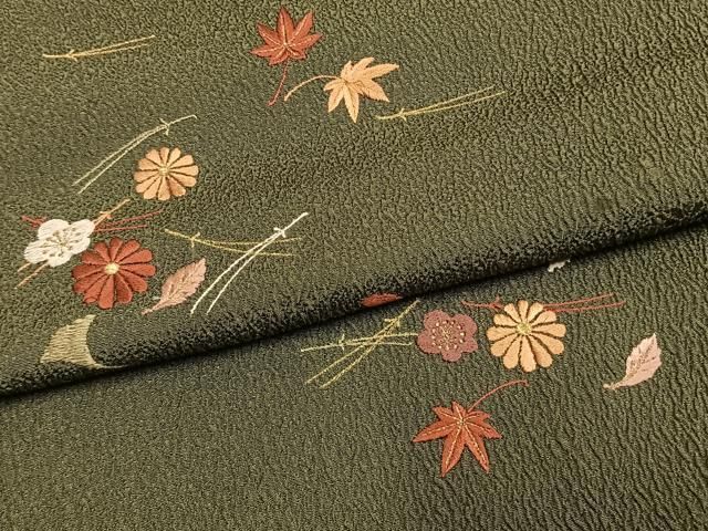 平和屋着物●訪問着 総刺繍 松葉 舞花文 金糸 正絹 逸品 AABN3761fy