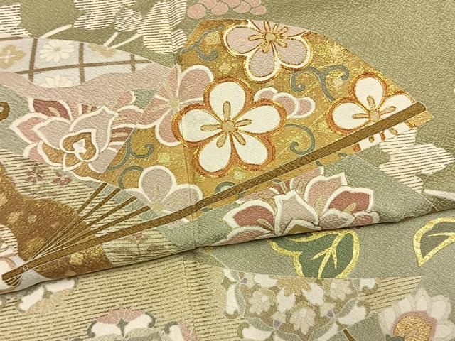 平和屋着物●豪華色留袖 作家物 駒刺繍 扇面花文 金彩 正絹 逸品 AABN3762fy