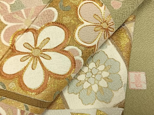 平和屋着物●豪華色留袖 作家物 駒刺繍 扇面花文 金彩 正絹 逸品 AABN3762fy