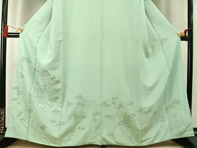 平和屋着物●中国三大刺繍 スワトウ刺繍 汕頭刺繍 総刺繍 訪問着 松竹梅 御所車人物文 金糸 正絹 逸品 未使用 AABN3767fy