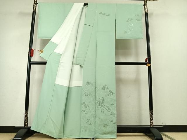 平和屋着物●中国三大刺繍 スワトウ刺繍 汕頭刺繍 総刺繍 訪問着 松竹梅 御所車人物文 金糸 正絹 逸品 未使用 AABN3767fy