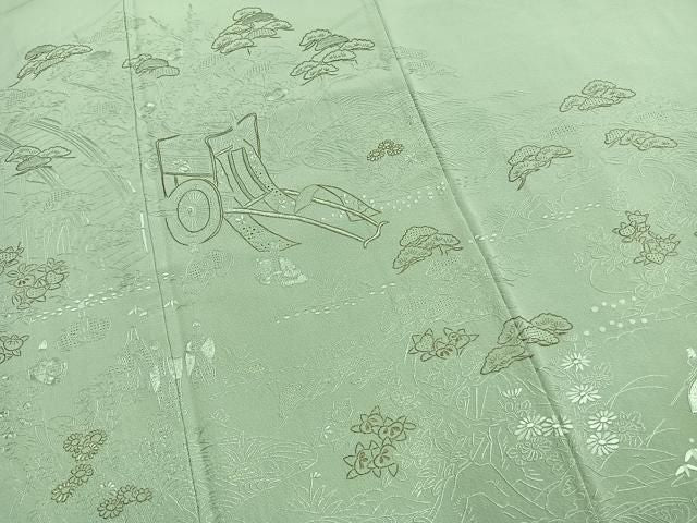 平和屋着物●中国三大刺繍 スワトウ刺繍 汕頭刺繍 総刺繍 訪問着 松竹梅 御所車人物文 金糸 正絹 逸品 未使用 AABN3767fy