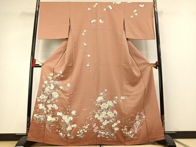平和屋着物●訪問着 枝花文 金銀彩 正絹 逸品 AABN3775fy