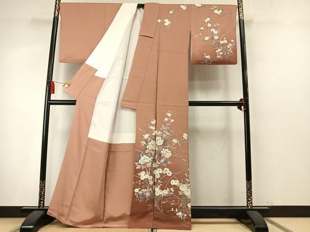 平和屋着物●訪問着 枝花文 金銀彩 正絹 逸品 AABN3775fy