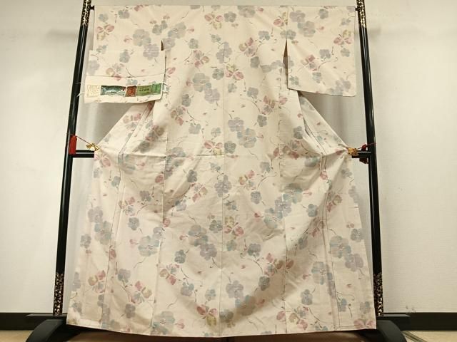 平和屋着物●小千谷紬 花蝶文 証紙付き 正絹 逸品 未使用 AABN3780fy