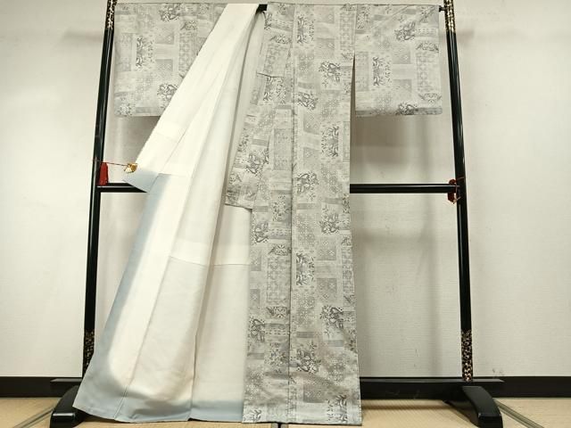 平和屋着物●本場大島紬 白大島 色紙重ね花鳥文 くぼた謹製 証紙付き 正絹 逸品 AABN3799fy