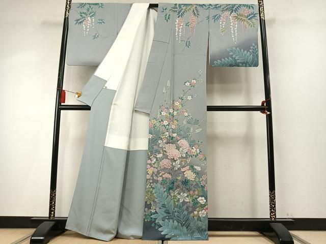 平和屋着物●訪問着 草花文 暈し染め 正絹 逸品 AABN3809fy