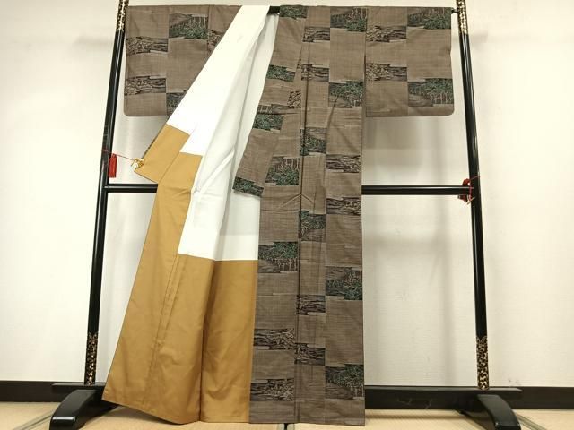 平和屋着物●本場大島紬 9マルキ 色紙風景文 正絹 逸品 AABN3811fy