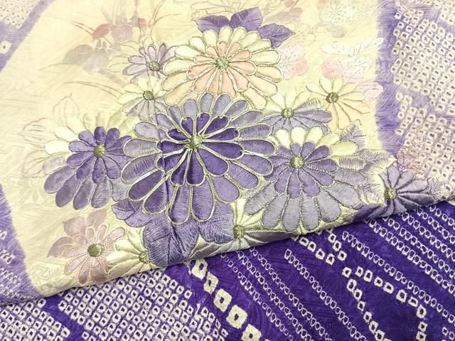 平和屋着物●豪華振袖 総絞り 駒刺繍 舞花文 暈し染め 銀糸 やまと誂製 正絹 逸品 AABN3815fy