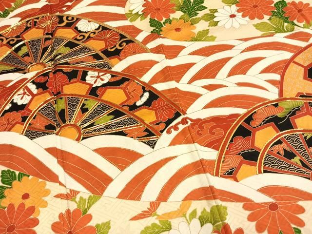 平和屋着物●豪華振袖 駒刺繍 源氏車花文 正絹 逸品 AABN3843fy