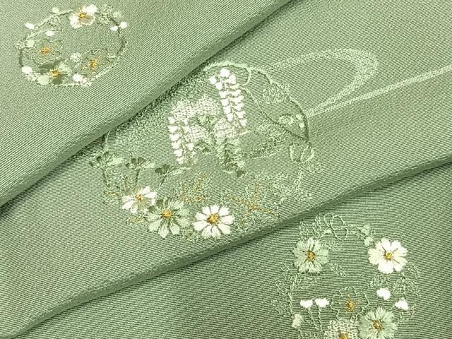 平和屋着物●訪問着 総刺繍 草花文 金糸 正絹 逸品 AABN3848fy