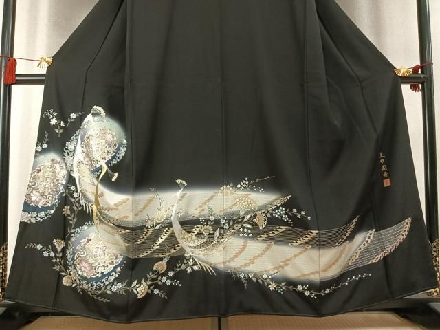 平和屋着物●豪華黒留袖 作家物 孔雀花文 暈し染め 金銀彩 さが美扱い 正絹 逸品 未使用 AABN3855fy