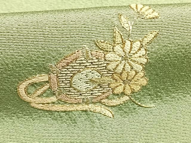 平和屋着物●中国人間国宝 将雪英 訪問着 総刺繍 楽器花文 金糸 正絹 逸品 AABN3859fy