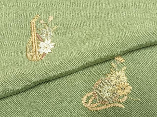 平和屋着物●中国人間国宝 将雪英 訪問着 総刺繍 楽器花文 金糸 正絹 逸品 AABN3859fy