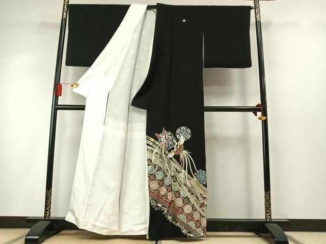 平和屋着物●豪華黒留袖 鳳凰熨斗花文 金銀彩 正絹 逸品 AABN3863fy