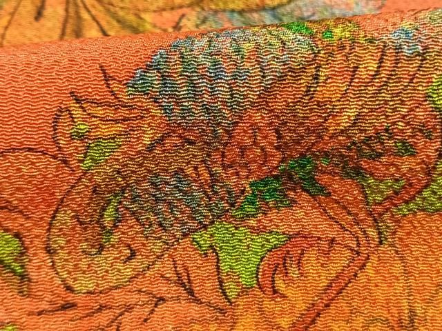 平和屋着物●上質な小紋 孔雀花文 鬼しぼ縮緬 正絹 逸品 AABN3909fy