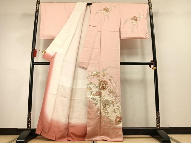 平和屋着物●訪問着 雪輪花鳥文 暈し染め 金銀彩 鈴乃屋扱い 正絹 逸品 AABN3935fy