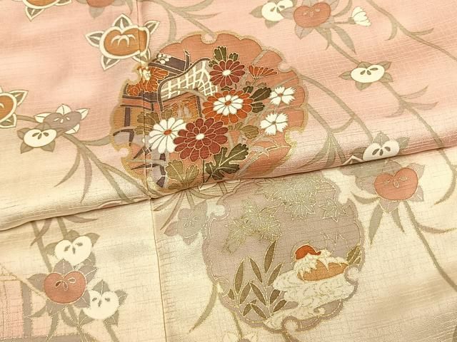 平和屋着物●訪問着 雪輪花鳥文 暈し染め 金銀彩 鈴乃屋扱い 正絹 逸品 AABN3935fy