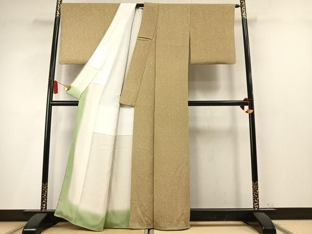 平和屋着物●上質な小紋 草花文 鬼しぼ縮緬 正絹 逸品 AABN3938fy