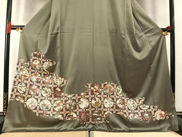 平和屋着物●中国三大刺繡 スワトウ刺繡 汕頭刺繡 相良刺繡 総刺繡 色留袖 花丸文 金糸 正絹 逸品 AABN3940fy