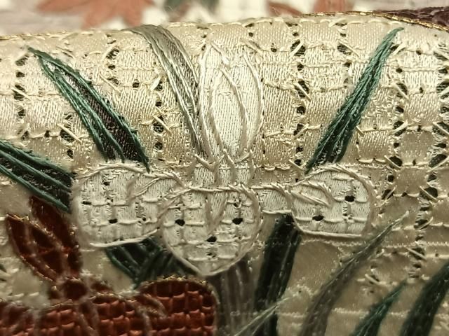 平和屋着物●中国三大刺繡 スワトウ刺繡 汕頭刺繡 相良刺繡 総刺繡 色留袖 花丸文 金糸 正絹 逸品 AABN3940fy