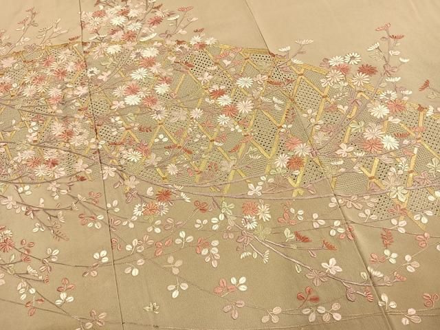 平和屋着物●中国三大刺繡 スワトウ刺繡 汕頭刺繡 総刺繡 色留袖 枝花文 暈し染め 金糸 金彩 正絹 逸品 AABN3941fy