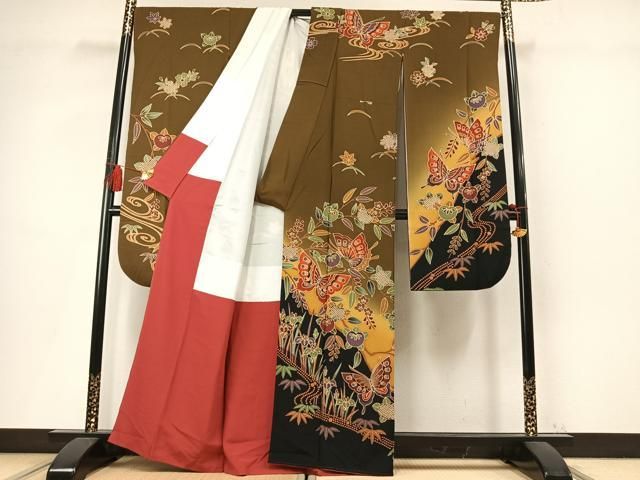 平和屋着物●豪華振袖 紅型 花蝶紋 暈し染め 正絹 逸品 AABN3944fy