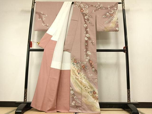 平和屋着物●訪問着 枝花文 暈し染め 金彩 正絹 逸品 AABN3950fy
